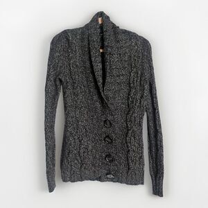The Limited Gray Chunky Cable Knit V-Neck Sweater with Buttons Women's Medium